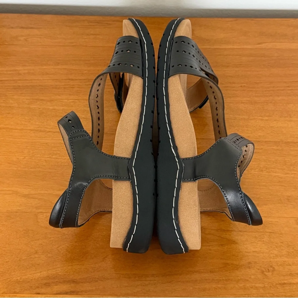 Comfort Black Leather Memory Foam Footbad Sandals EVA Walking Shoes-Biza Melody